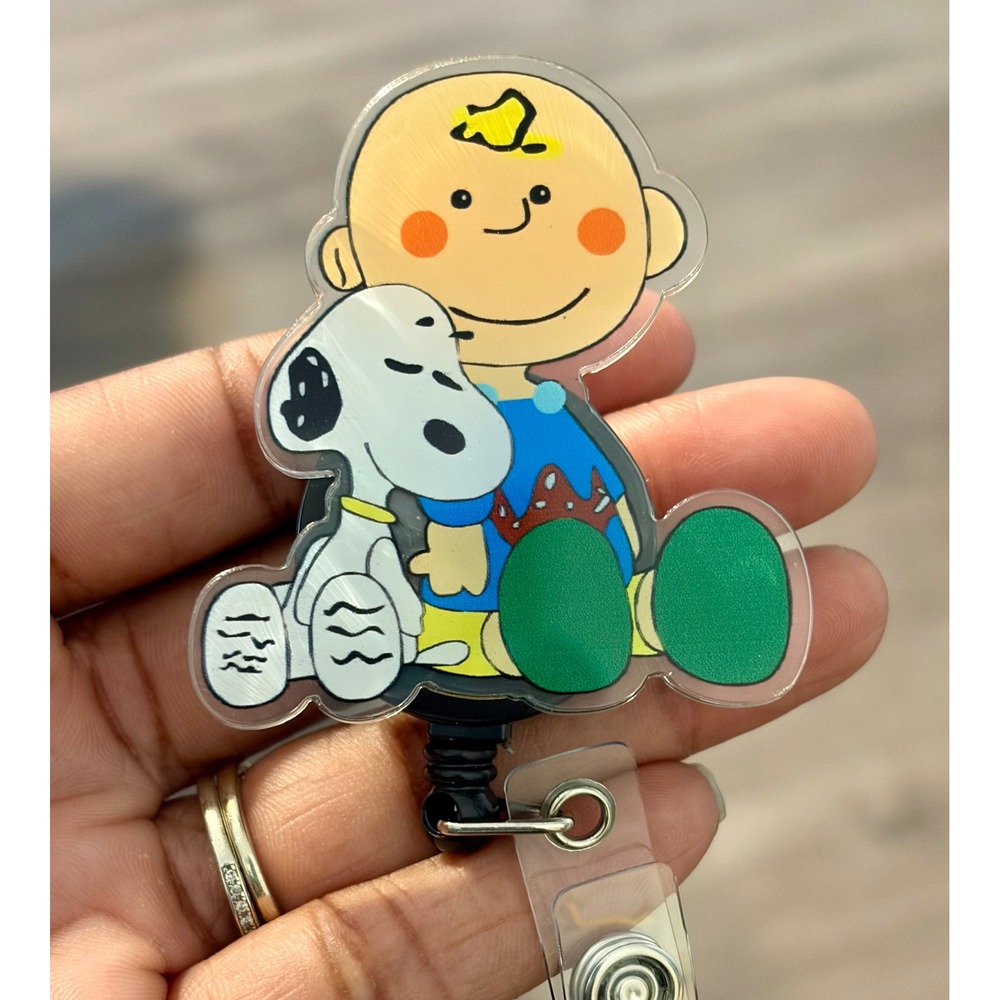 Peanuts Charlie Brown and Snoopy Acrylic Retractable ID Badge Reel Clip